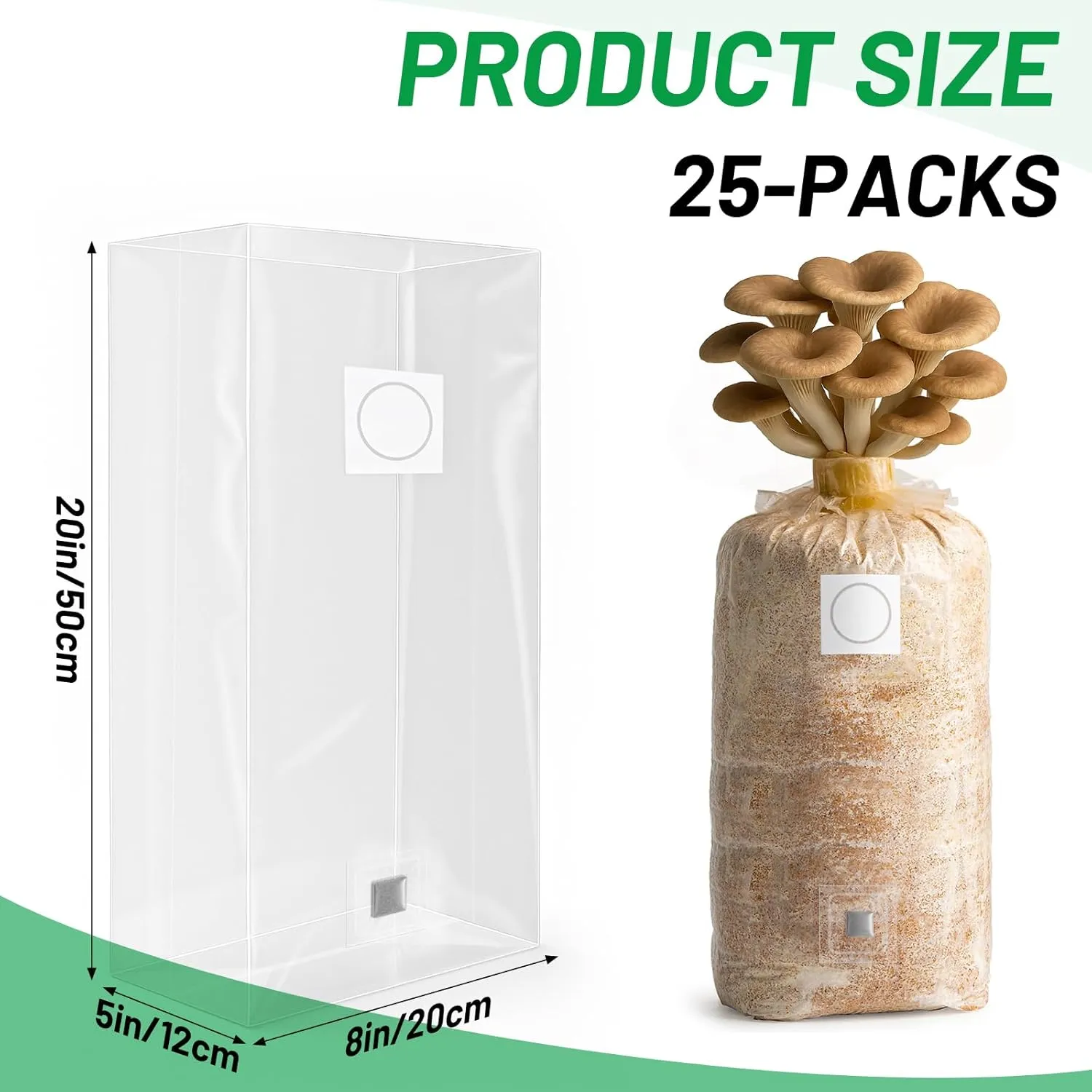 GREANER Mushroom Grow Bags 6 Mil, 8"x5"x20" Thick Autoclave Spawn Bags with Injection Port for Your Grain-25PCS