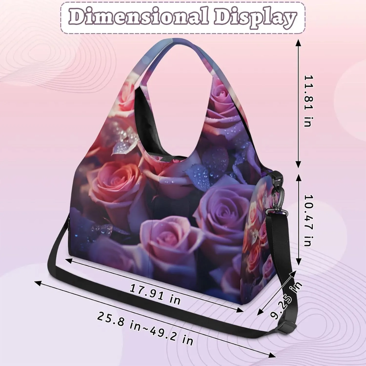 Gym Bag for Women Blossoming Rose Duffel Bag with Shoe Compartment and Yoga Mat Holder Portable Weekender Bags Travel Tote Bags