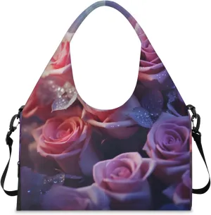 Gym Bag for Women Blossoming Rose Duffel Bag with Shoe Compartment and Yoga Mat Holder Portable Weekender Bags Travel Tote Bags