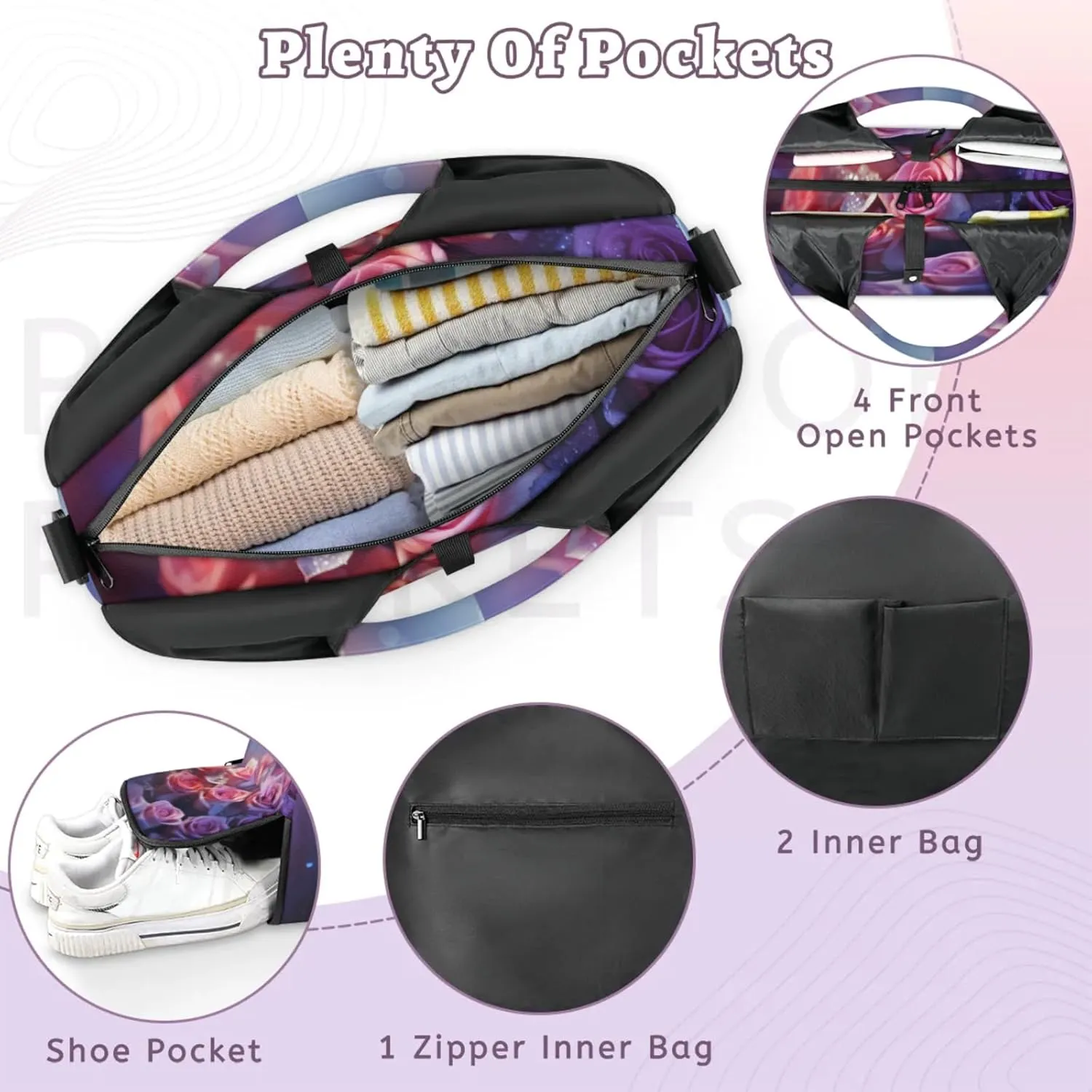 Gym Bag for Women Blossoming Rose Duffel Bag with Shoe Compartment and Yoga Mat Holder Portable Weekender Bags Travel Tote Bags