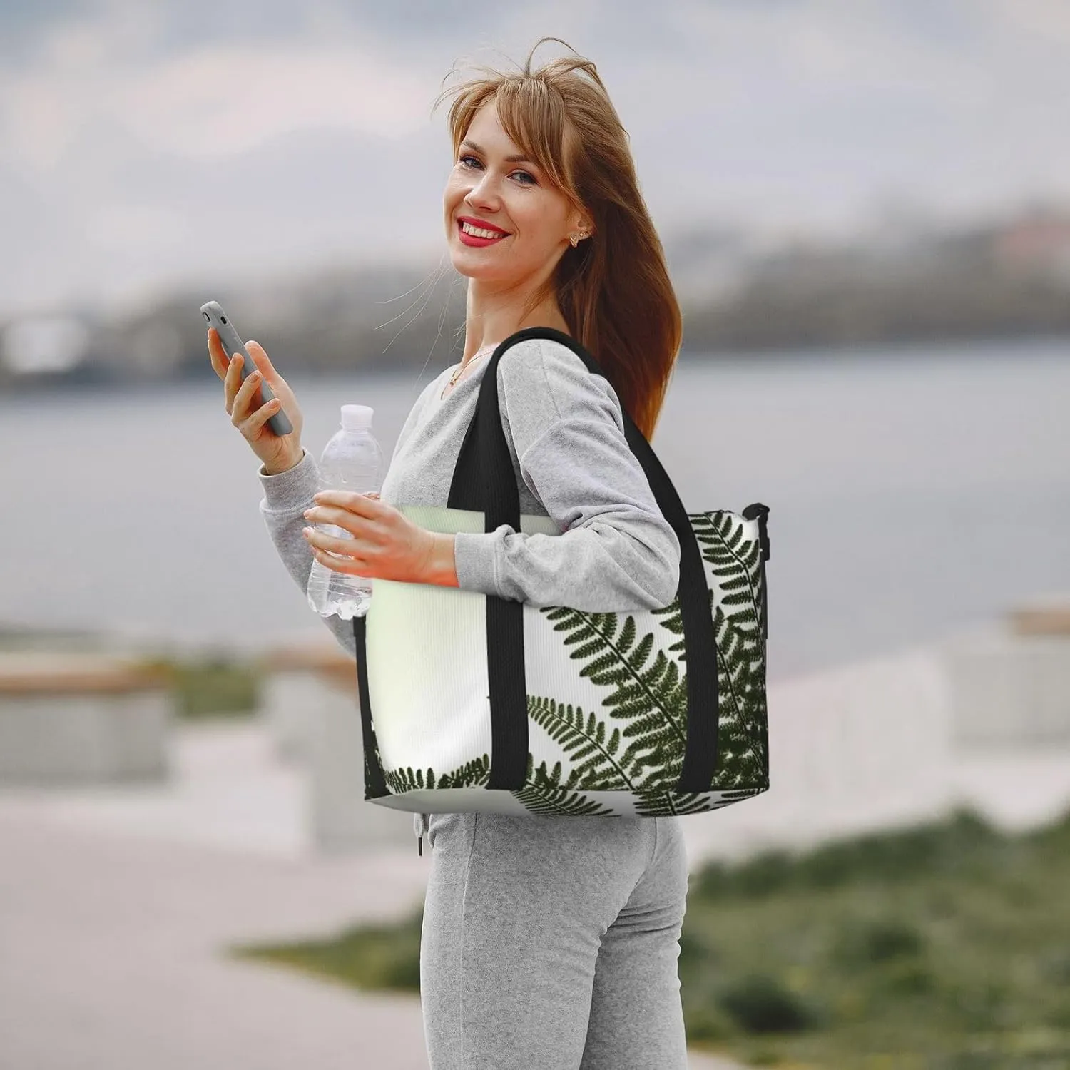 Gym Bag natural plant fern leaf Duffel Bag for Men Women Travel Overnight Bag with Shoe Compartment Workout Bags