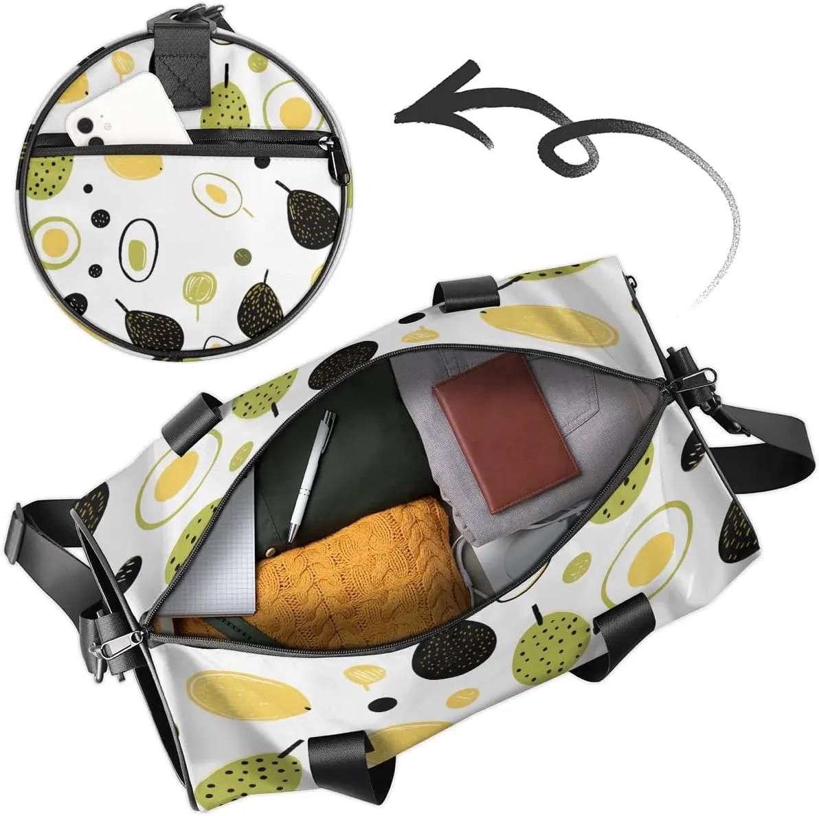 Gym Bags for Men Women Cute Avocado Sports Duffel Bags Carry On Travel Duffle Bag with Detachable Adjustable Shoulder Strap Overnight Weekender Bag