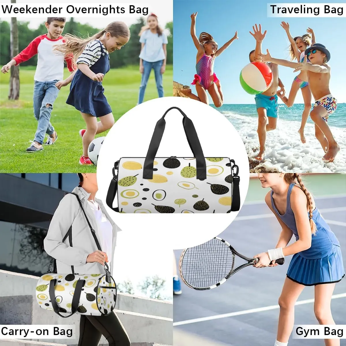 Gym Bags for Men Women Cute Avocado Sports Duffel Bags Carry On Travel Duffle Bag with Detachable Adjustable Shoulder Strap Overnight Weekender Bag