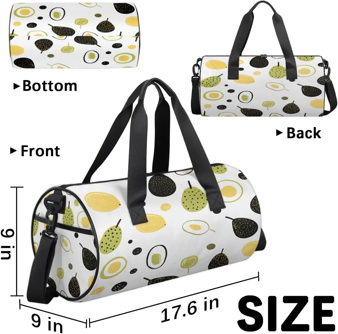Gym Bags for Men Women Cute Avocado Sports Duffel Bags Carry On Travel Duffle Bag with Detachable Adjustable Shoulder Strap Overnight Weekender Bag