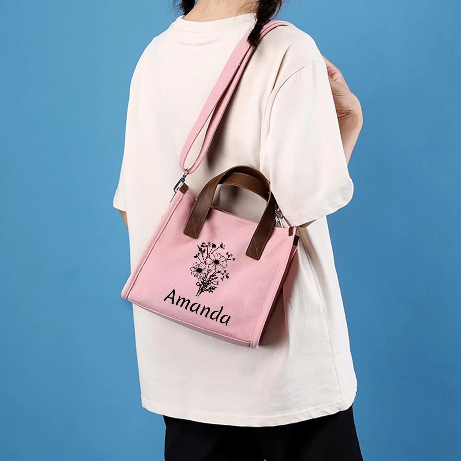GZLDGIFTS Personalized Womens Tote HandBag Adjustable Shopping Cloth Fashion Birthday Wedding Custom Initials Gift