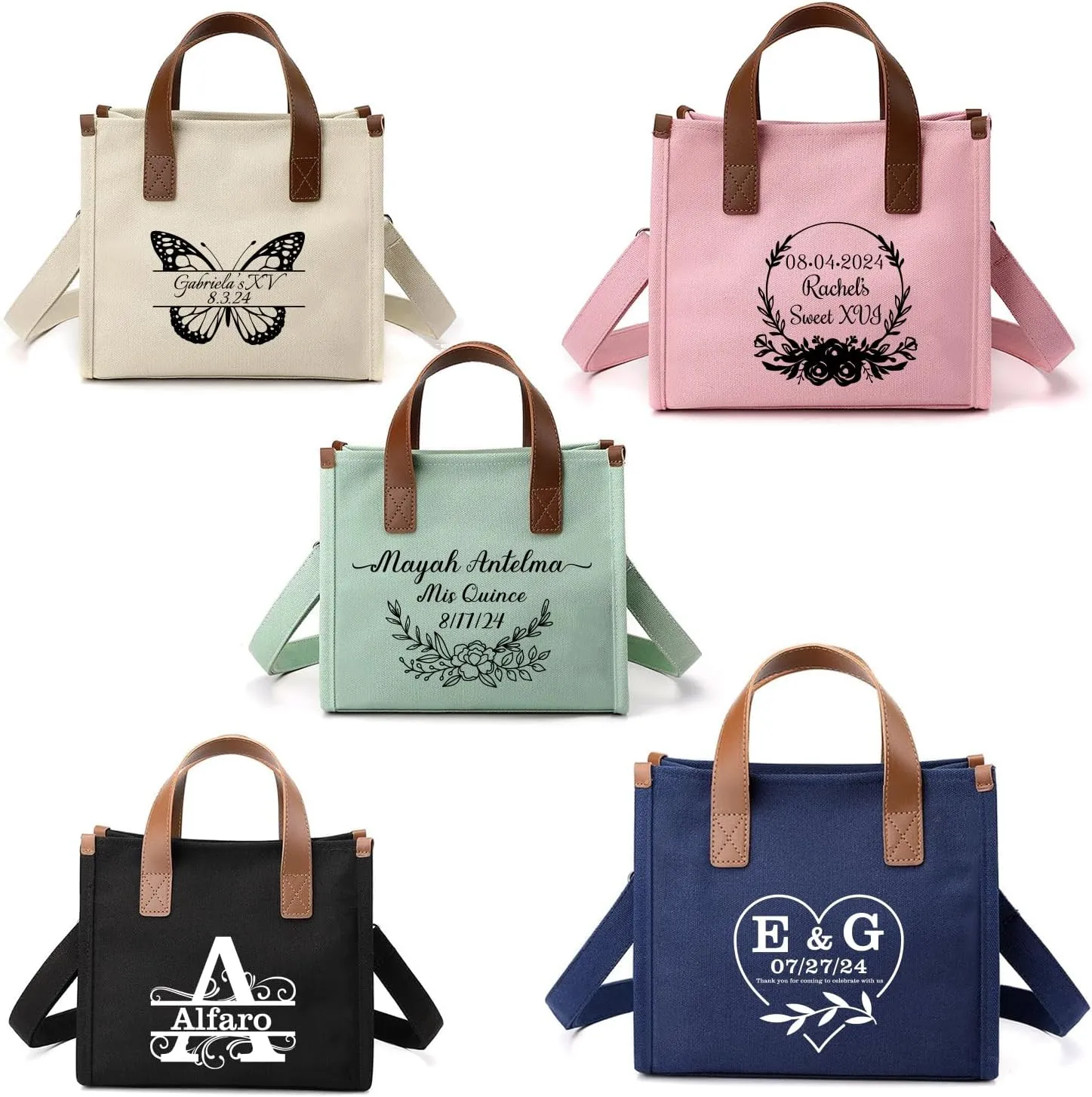 GZLDGIFTS Personalized Womens Tote HandBag Adjustable Shopping Cloth Fashion Birthday Wedding Custom Initials Gift