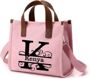 GZLDGIFTS Personalized Womens Tote HandBag Adjustable Shopping Cloth Fashion Birthday Wedding Custom Initials Gift