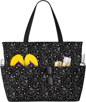 Halloween Moody Pumpkin Large Beach Tote Bag for Women Extra Large Capacity Waterproof Sandproof Pool Bag Suitable for Swimming Pool Gym Travel