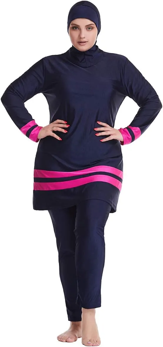 HANYIMIDOO Muslim Women's Plus-Size Color-Matching Fat Swimsuit Tankinis 3 Pieces Swimwear