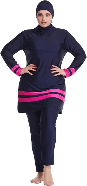 HANYIMIDOO Muslim Women's Plus-Size Color-Matching Fat Swimsuit Tankinis 3 Pieces Swimwear