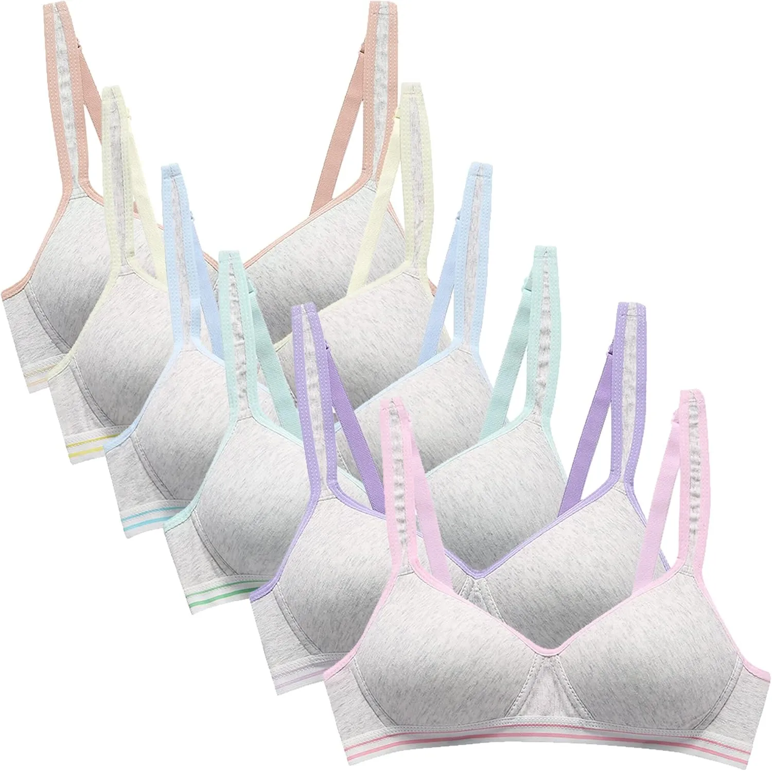 Happy Cherry Teens Training Bras for Girl Adjustable Cotton Bra with Padded Soft Lightly Wireless Training Bra Pack of 6