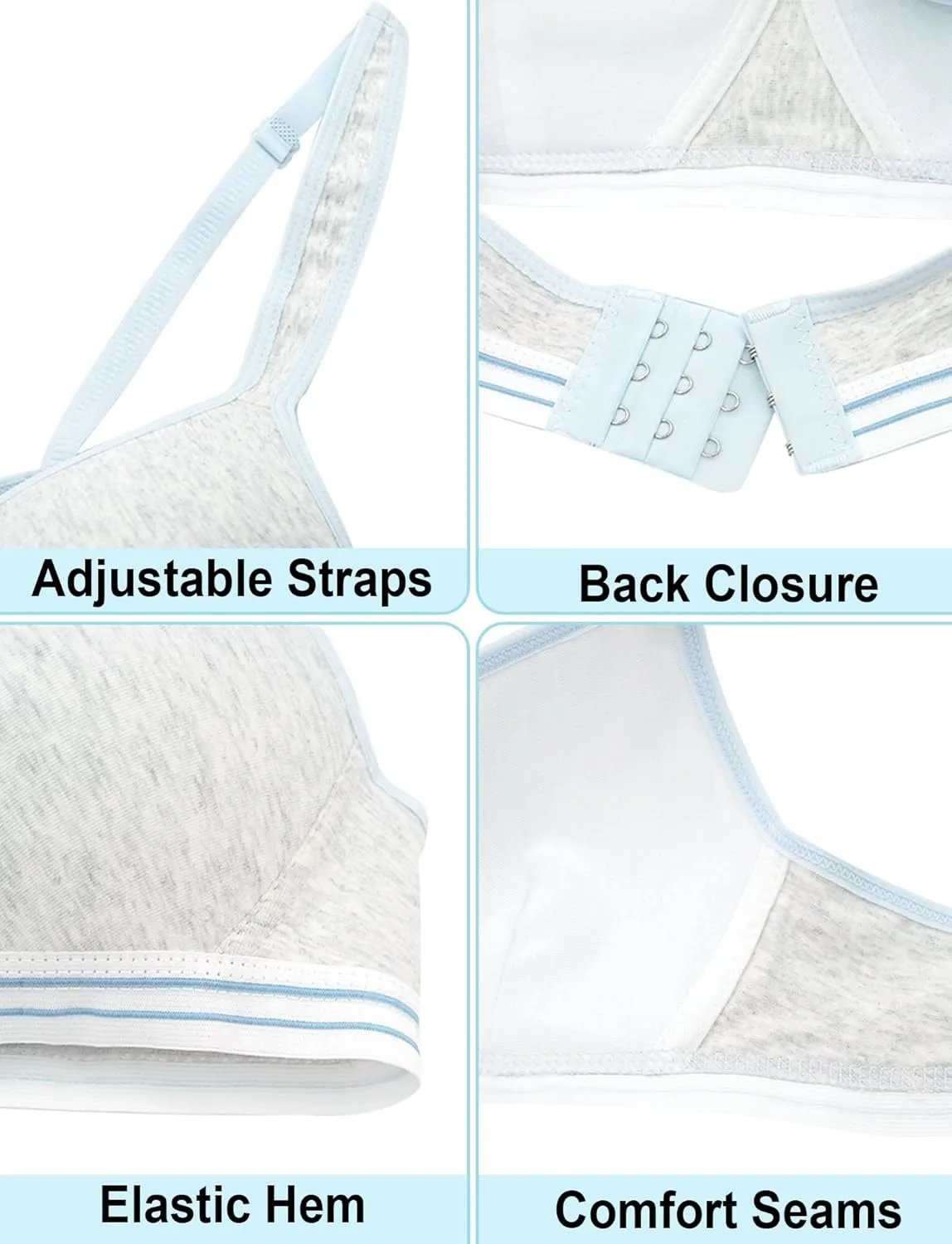 Happy Cherry Teens Training Bras for Girl Adjustable Cotton Bra with Padded Soft Lightly Wireless Training Bra Pack of 6