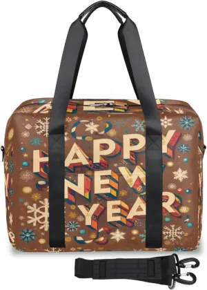 Happy New Year Snow Flake Womens Travel Bags, Weekender Carry on for Women, Sports Gym Bag, Workout Duffel bag, Overnight Shoulder Bag