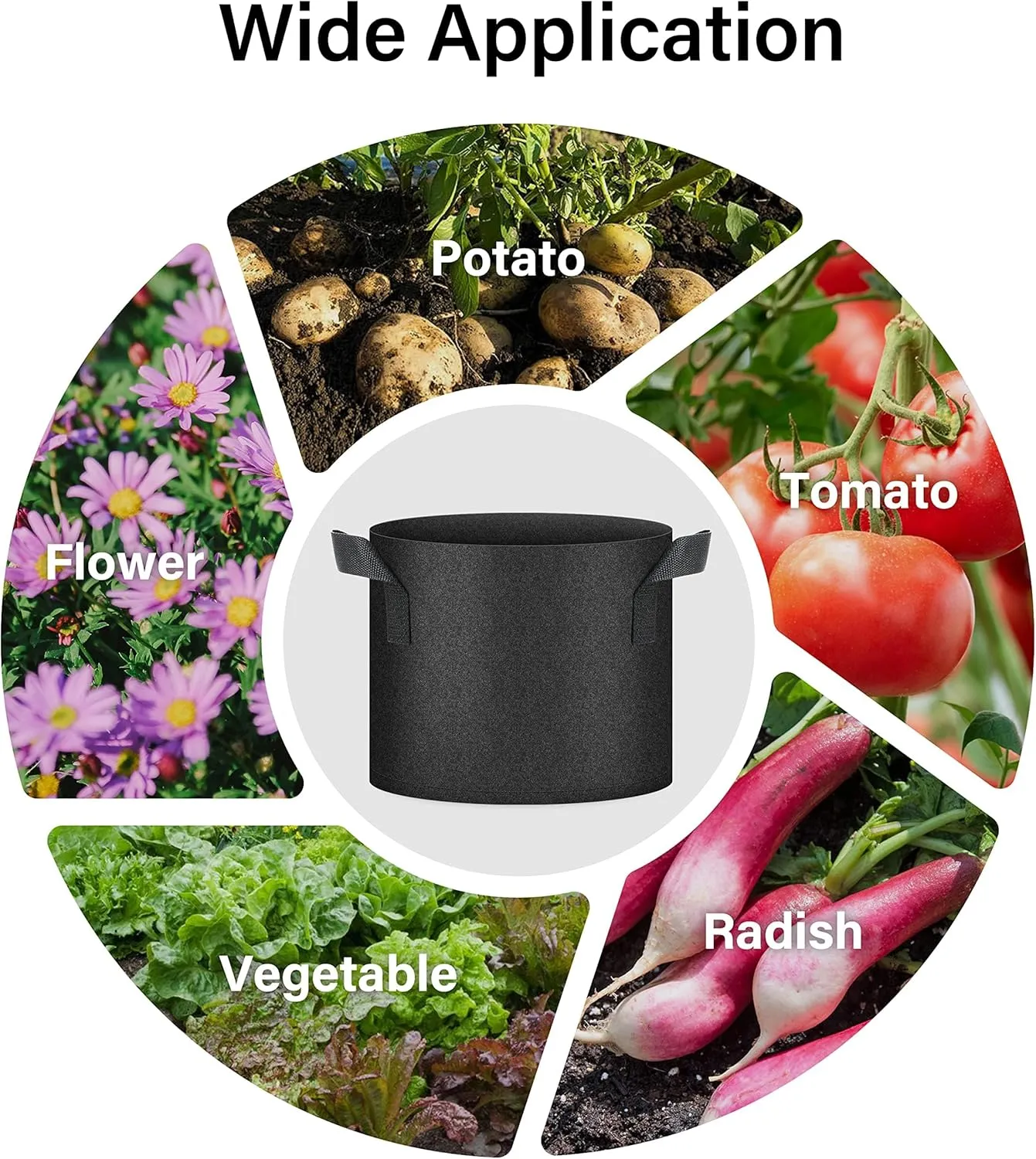 HealSmart 5 Gallon 10 Pack Plant Grow Bags, Tomoato Planter Pots with Handles, Aeration Nonwoven Fabric, Heavy Duty Gardening Planter for Vegetable, Herbs and Flowers, Black