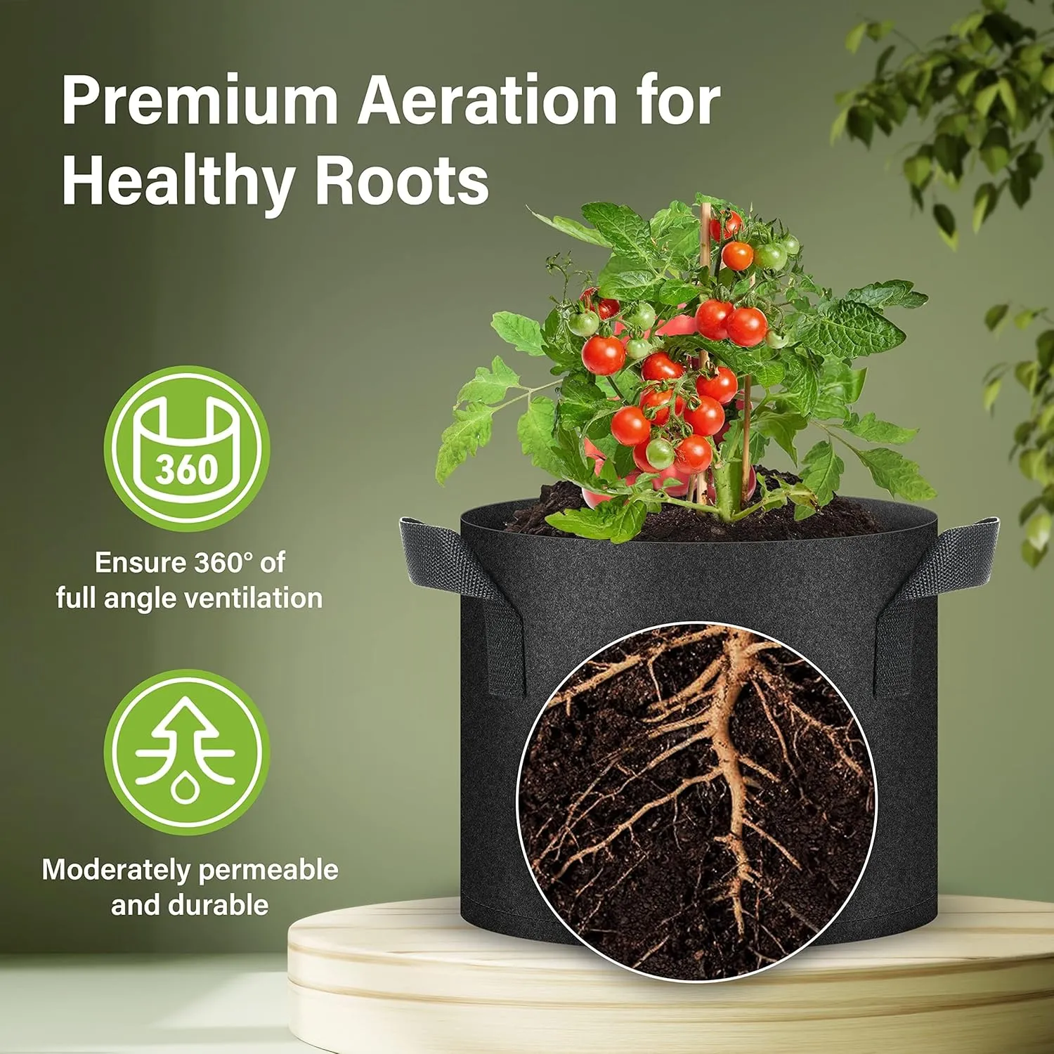 HealSmart 5 Gallon 10 Pack Plant Grow Bags, Tomoato Planter Pots with Handles, Aeration Nonwoven Fabric, Heavy Duty Gardening Planter for Vegetable, Herbs and Flowers, Black