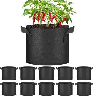 HealSmart 5 Gallon 10 Pack Plant Grow Bags, Tomoato Planter Pots with Handles, Aeration Nonwoven Fabric, Heavy Duty Gardening Planter for Vegetable, Herbs and Flowers, Black