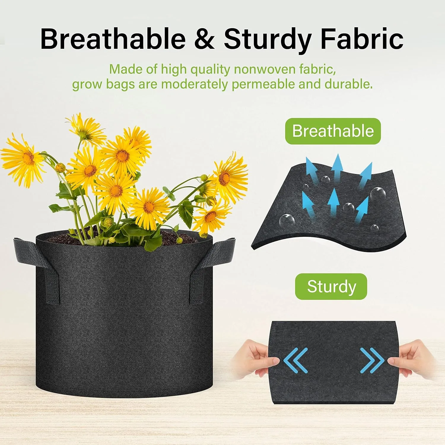 HealSmart 5 Gallon 5 Pack Plant Grow Bags, Tomoato Planter Pots with Handles, Aeration Nonwoven Fabric, Heavy Duty Gardening Planter for Vegetable, Herbs and Flowers, Black