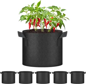 HealSmart 5 Gallon 5 Pack Plant Grow Bags, Tomoato Planter Pots with Handles, Aeration Nonwoven Fabric, Heavy Duty Gardening Planter for Vegetable, Herbs and Flowers, Black