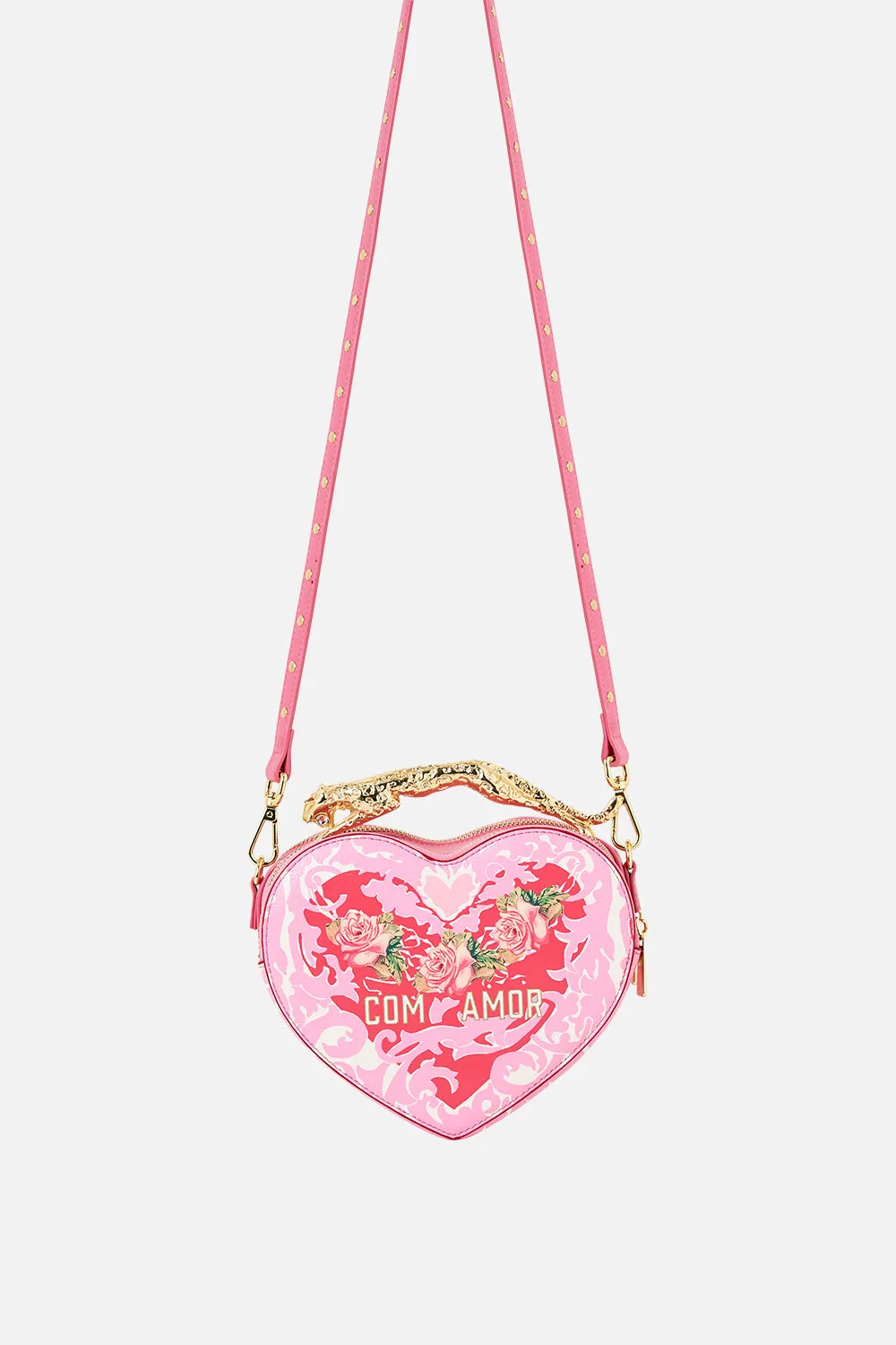 HEART CROSSBODY WITH LEOPARD HANDLE PINK PORTO