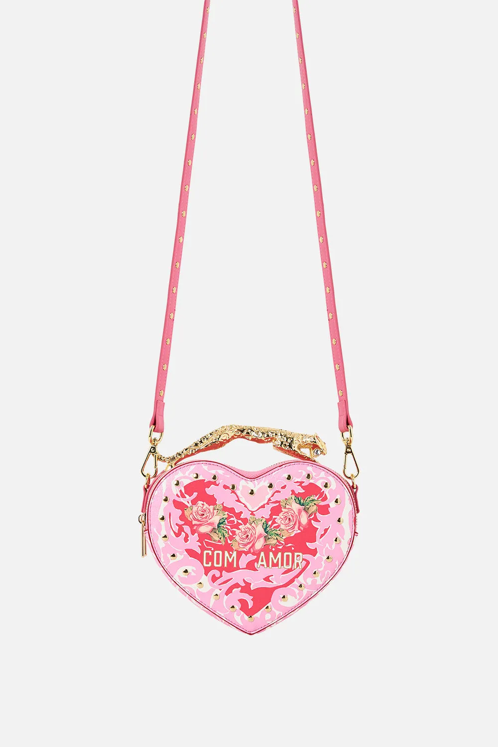 HEART CROSSBODY WITH LEOPARD HANDLE PINK PORTO