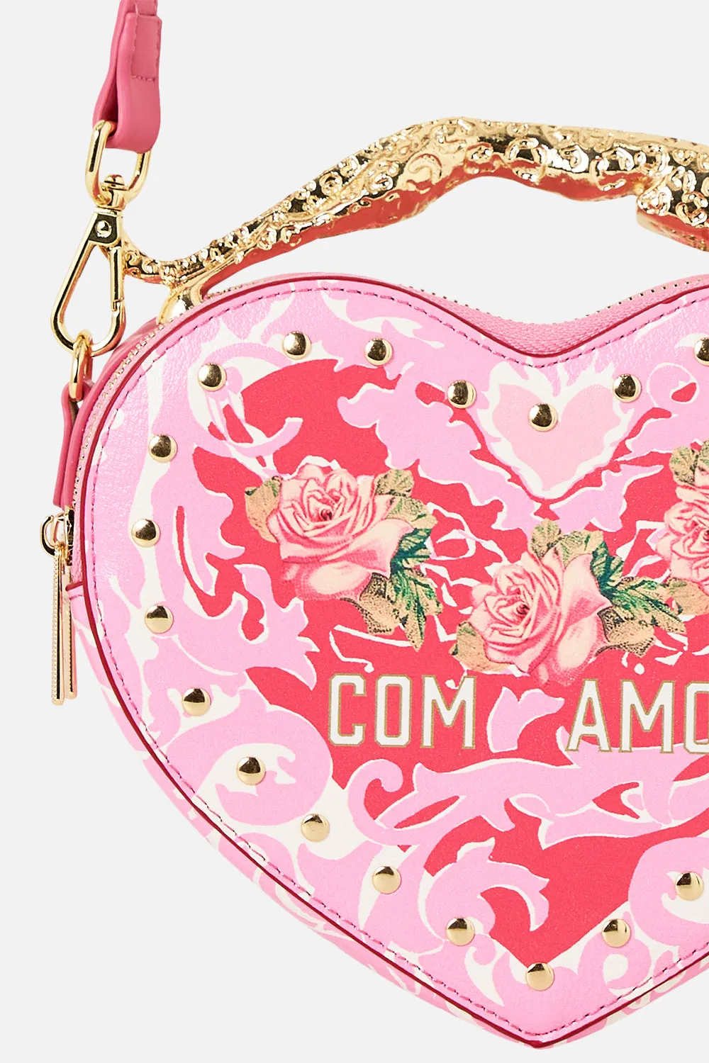 HEART CROSSBODY WITH LEOPARD HANDLE PINK PORTO