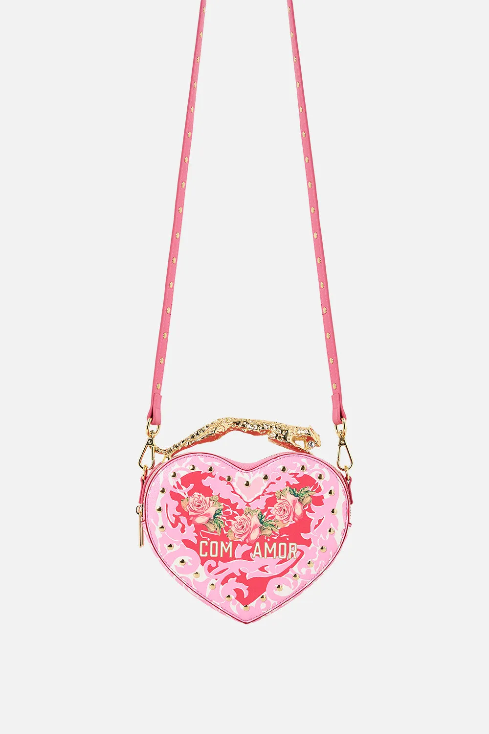 HEART CROSSBODY WITH LEOPARD HANDLE PINK PORTO