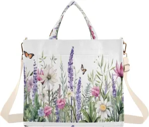 Herbs and Wild Flowers Corduroy Tote Bag for Women Hobo Crossbody Bag Purse Stylish Shoulder Handbag Messenger Bags, S