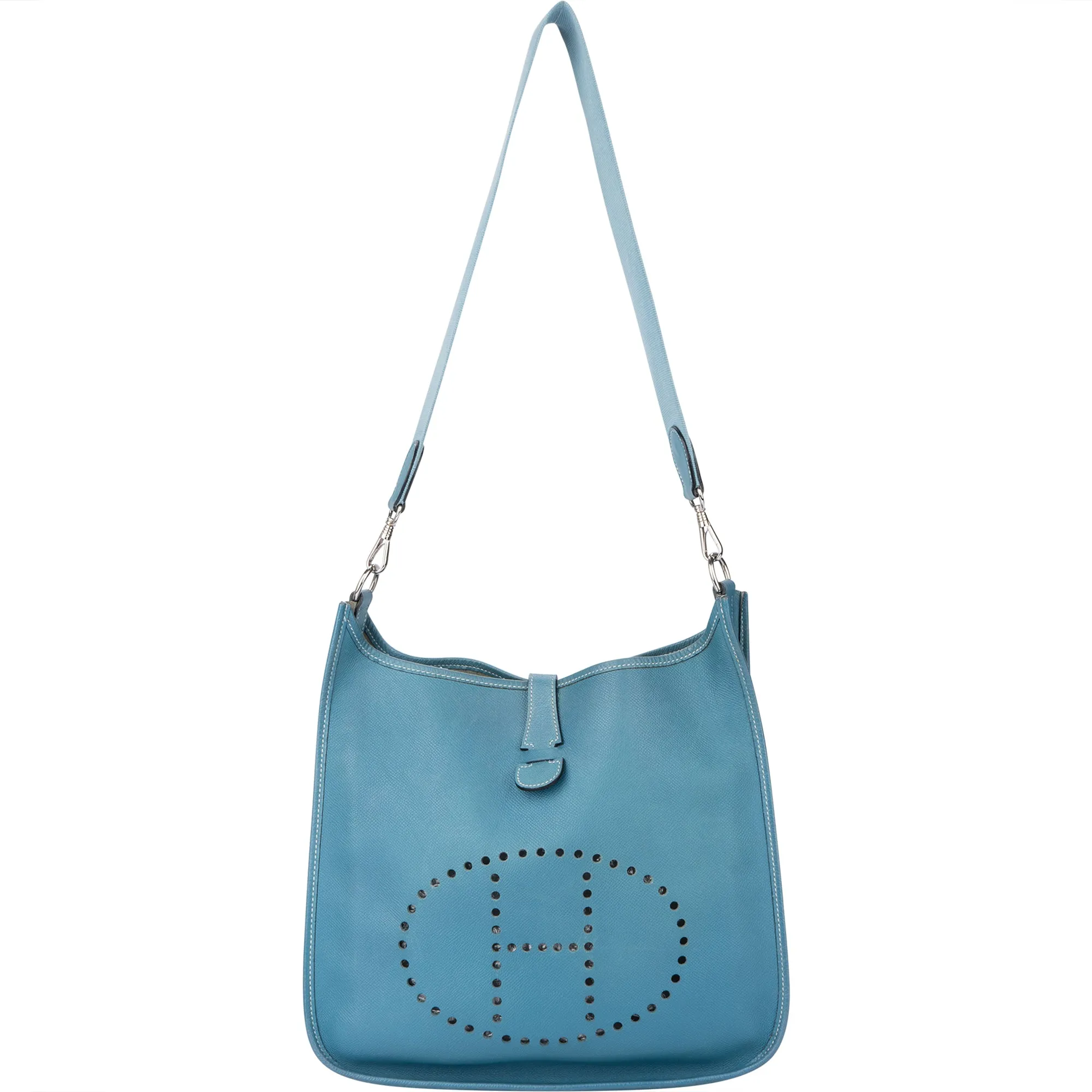 Hermès Bleu Atoll Courchevel Evelyne GM Crossbody Bag
