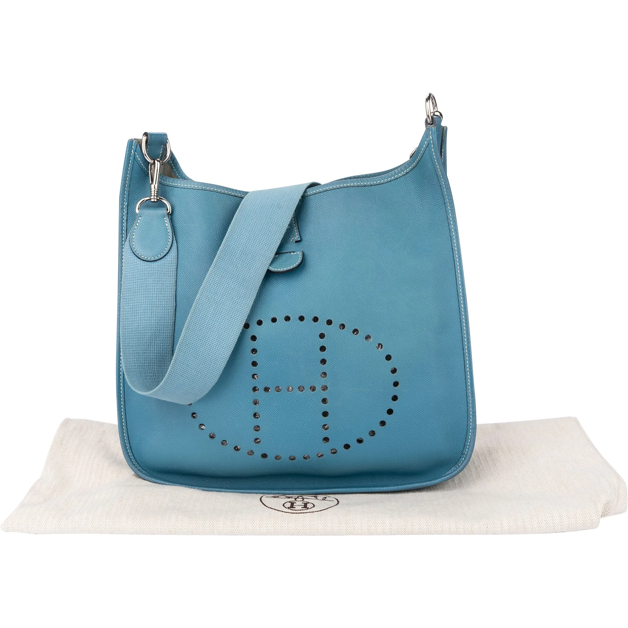 Hermès Bleu Atoll Courchevel Evelyne GM Crossbody Bag