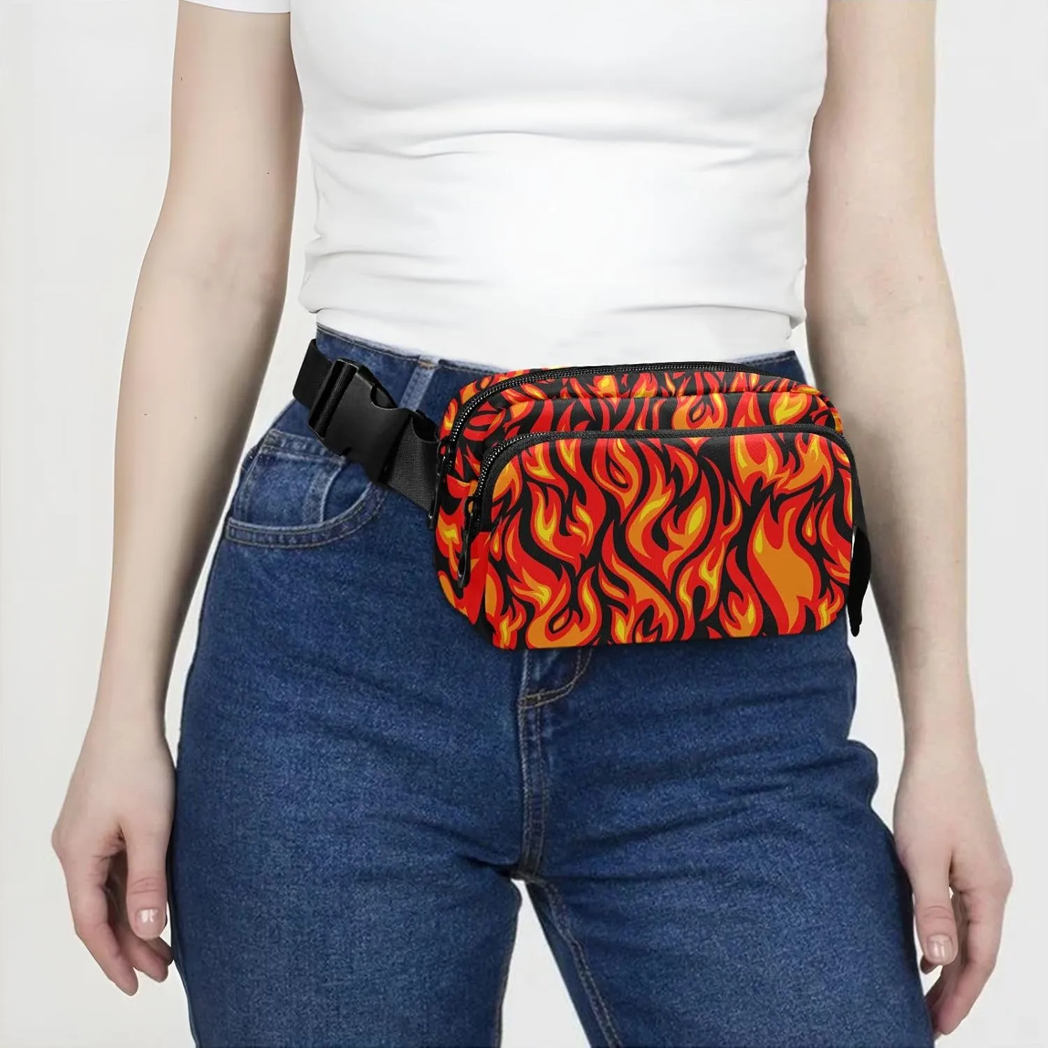 Hiking Fanny Pack Flame Print Waist Pack Fashion Casual Hip Bum Bag with Adjustable Strap for Women & Men Hands Free Crossbody Bags for Outdoors, Hiking, Running, Travel