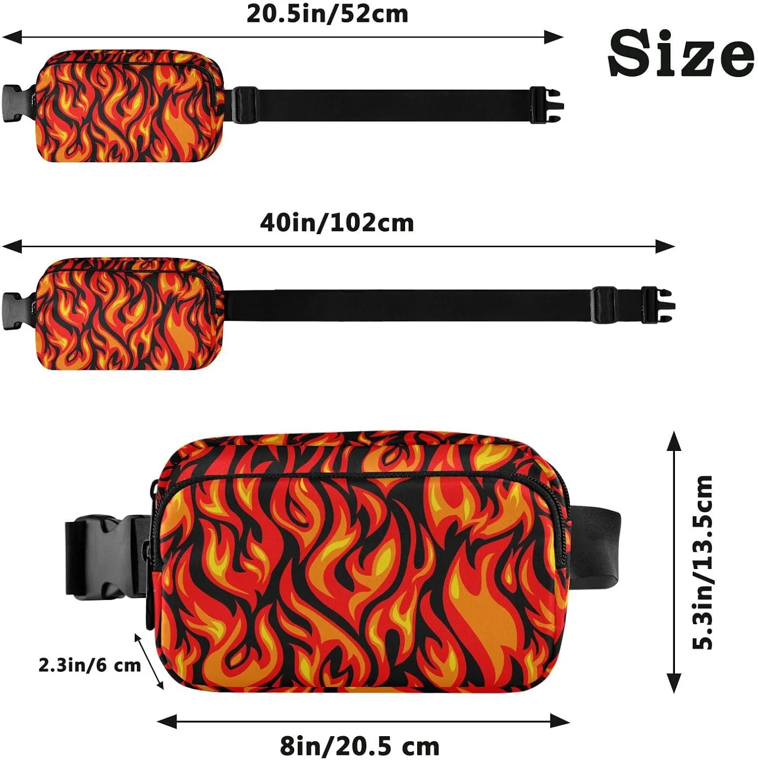 Hiking Fanny Pack Flame Print Waist Pack Fashion Casual Hip Bum Bag with Adjustable Strap for Women & Men Hands Free Crossbody Bags for Outdoors, Hiking, Running, Travel
