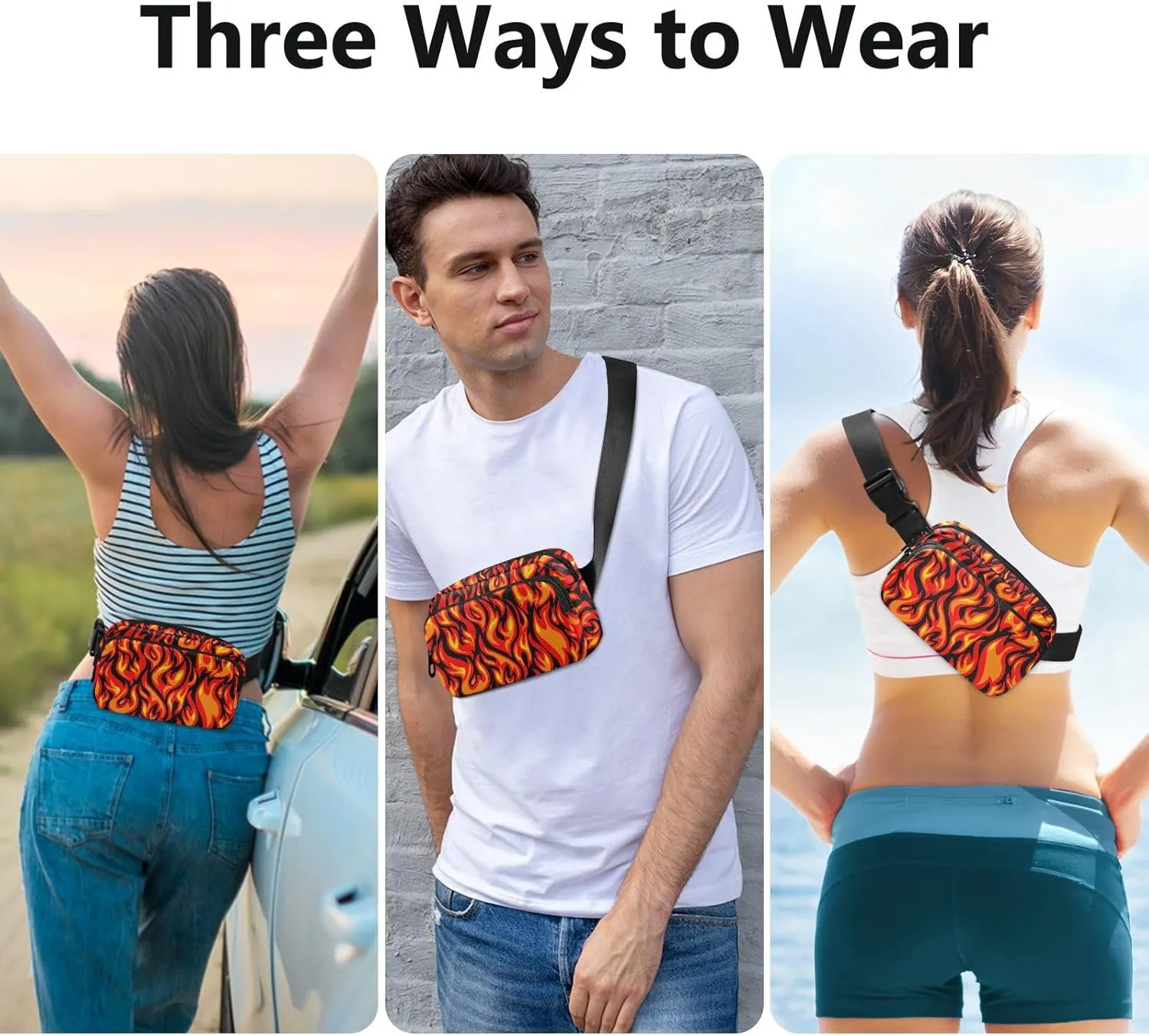 Hiking Fanny Pack Flame Print Waist Pack Fashion Casual Hip Bum Bag with Adjustable Strap for Women & Men Hands Free Crossbody Bags for Outdoors, Hiking, Running, Travel