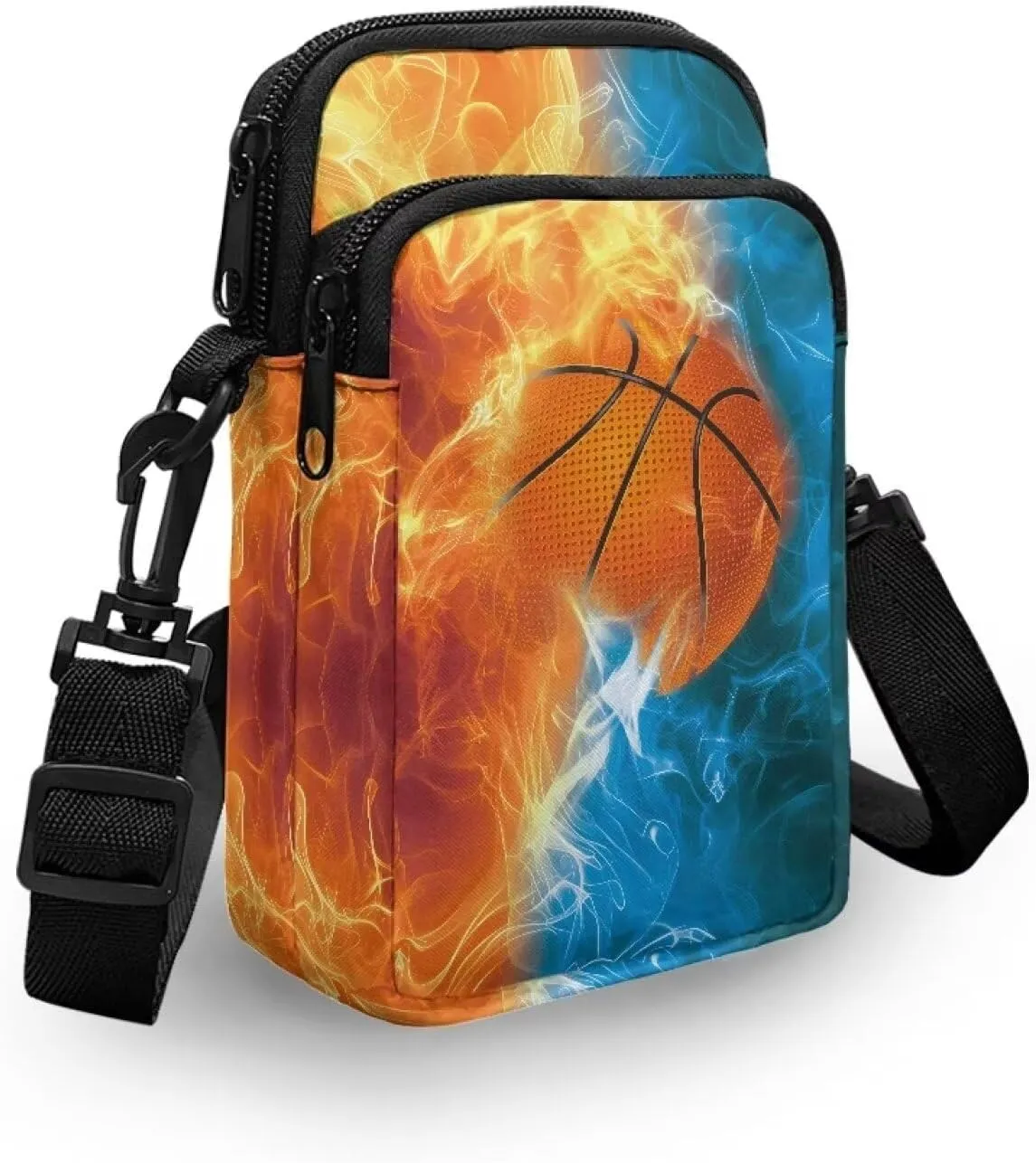 HUGS IDEA Small Messenger Bag Orange and Blue Fire Basketball Print Mini Handbag Crossbody Shoulder Bags with Adjustable Strap