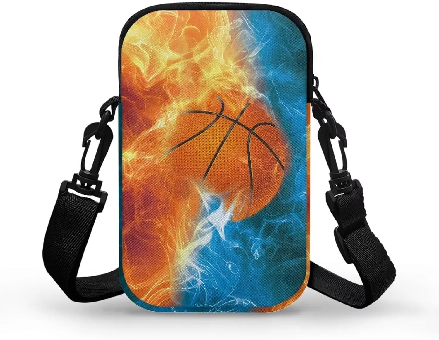 HUGS IDEA Small Messenger Bag Orange and Blue Fire Basketball Print Mini Handbag Crossbody Shoulder Bags with Adjustable Strap