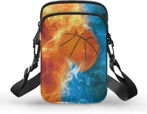 HUGS IDEA Small Messenger Bag Orange and Blue Fire Basketball Print Mini Handbag Crossbody Shoulder Bags with Adjustable Strap