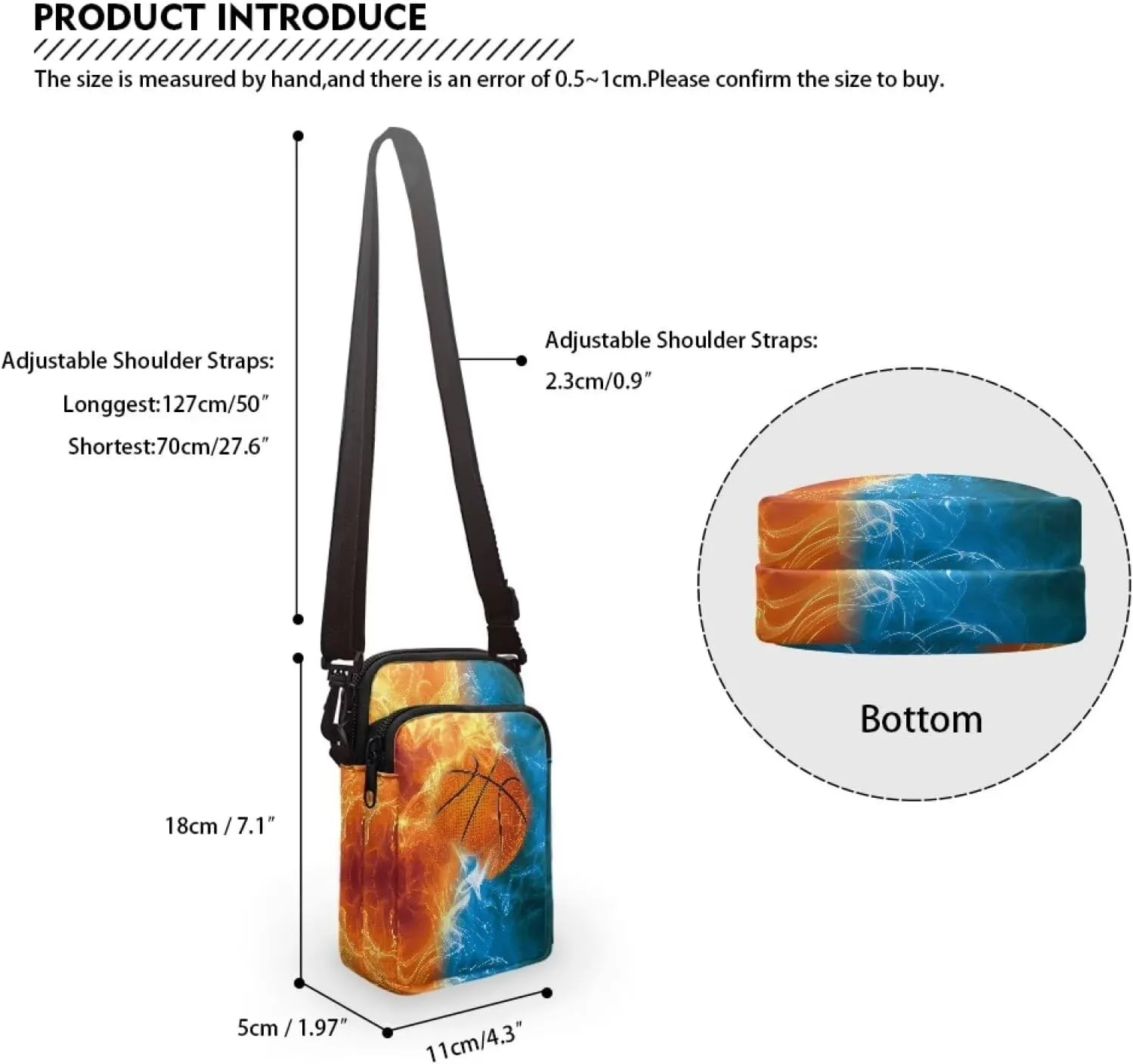 HUGS IDEA Small Messenger Bag Orange and Blue Fire Basketball Print Mini Handbag Crossbody Shoulder Bags with Adjustable Strap