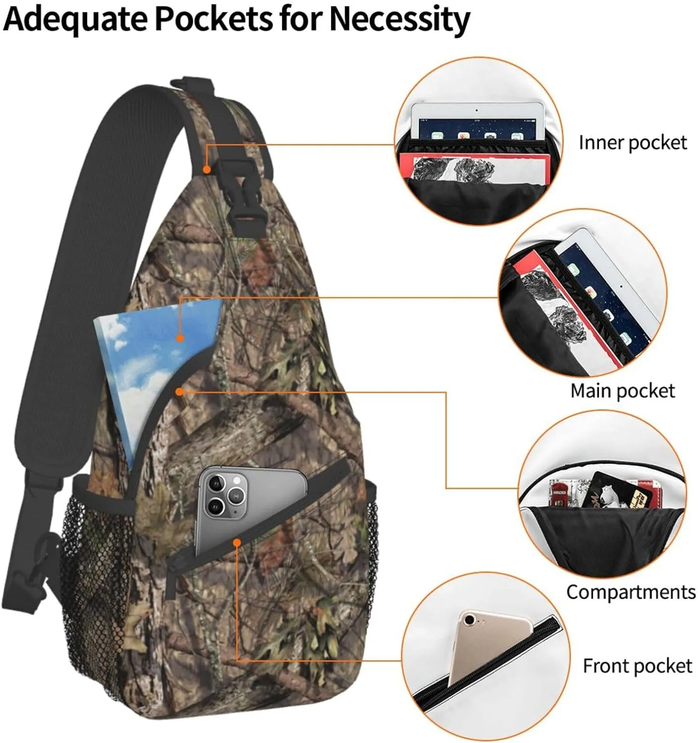 Hunting Camouflage Camo Forest Sling Backpack Crossbody Sling Bag Casual Chest Bags Travel Hiking Daypack Shoulder Bag for Women Men