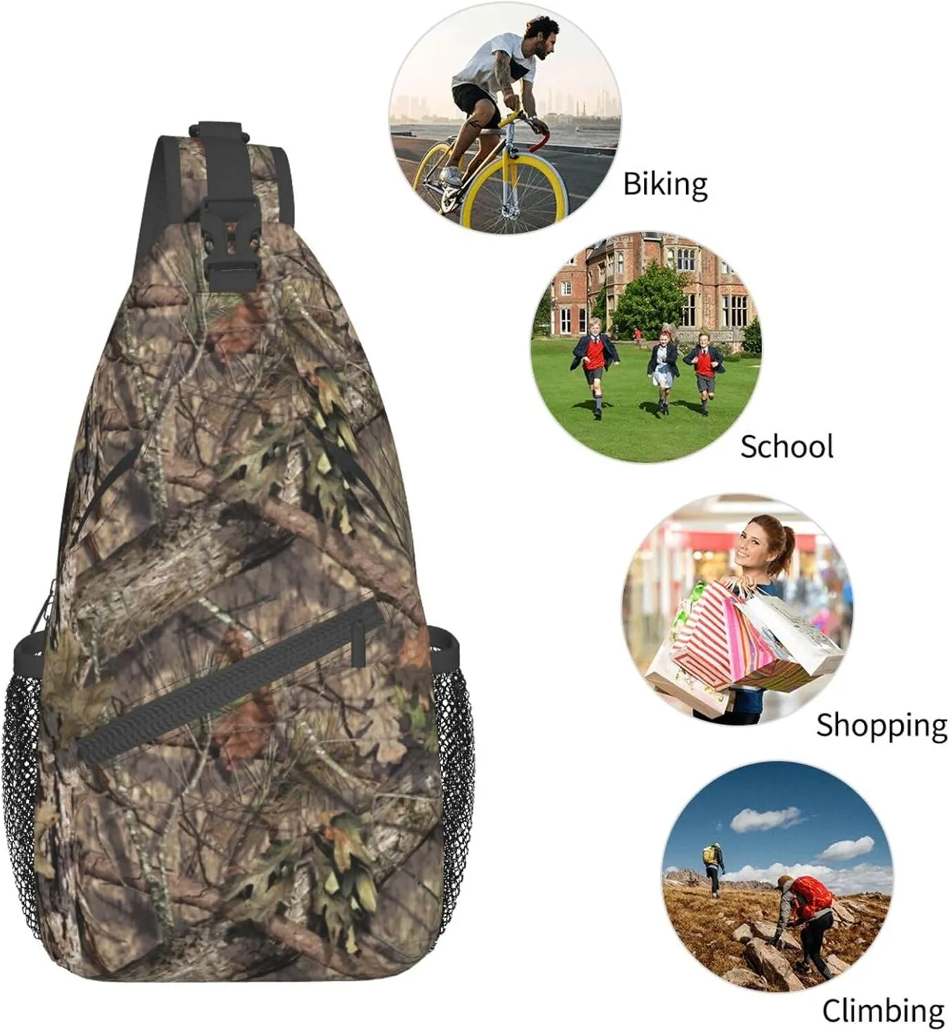 Hunting Camouflage Camo Forest Sling Backpack Crossbody Sling Bag Casual Chest Bags Travel Hiking Daypack Shoulder Bag for Women Men