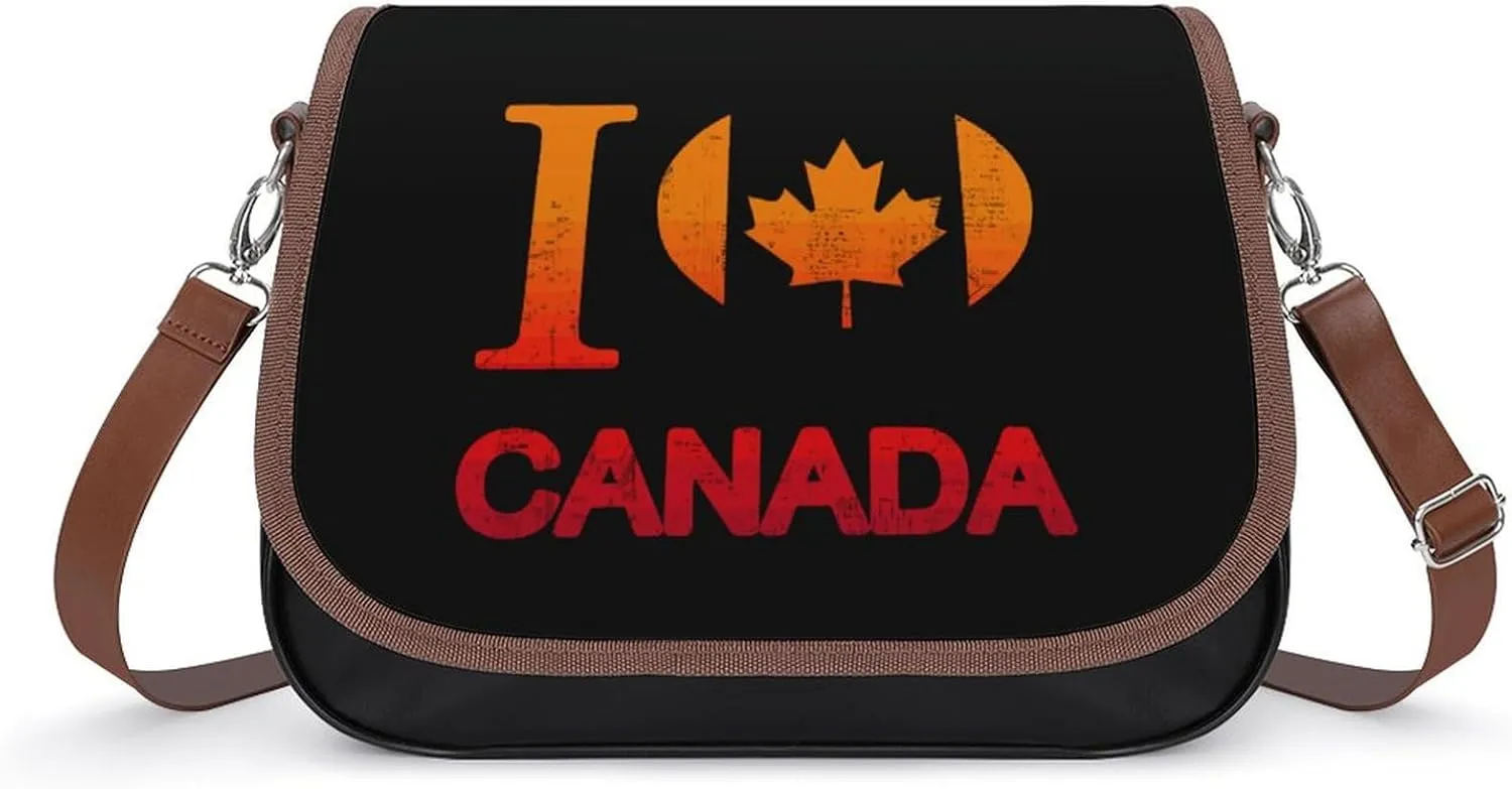 I Love Canada Cute Crossbody Purses for Women Leather Shoulder Bag Adjustable Shoulder Strap Handbag