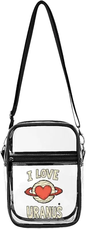 I Love Uranus Cute Crossbody Purses Unisex Transparent Shoulder Bag Adjustable Strap Handbag
