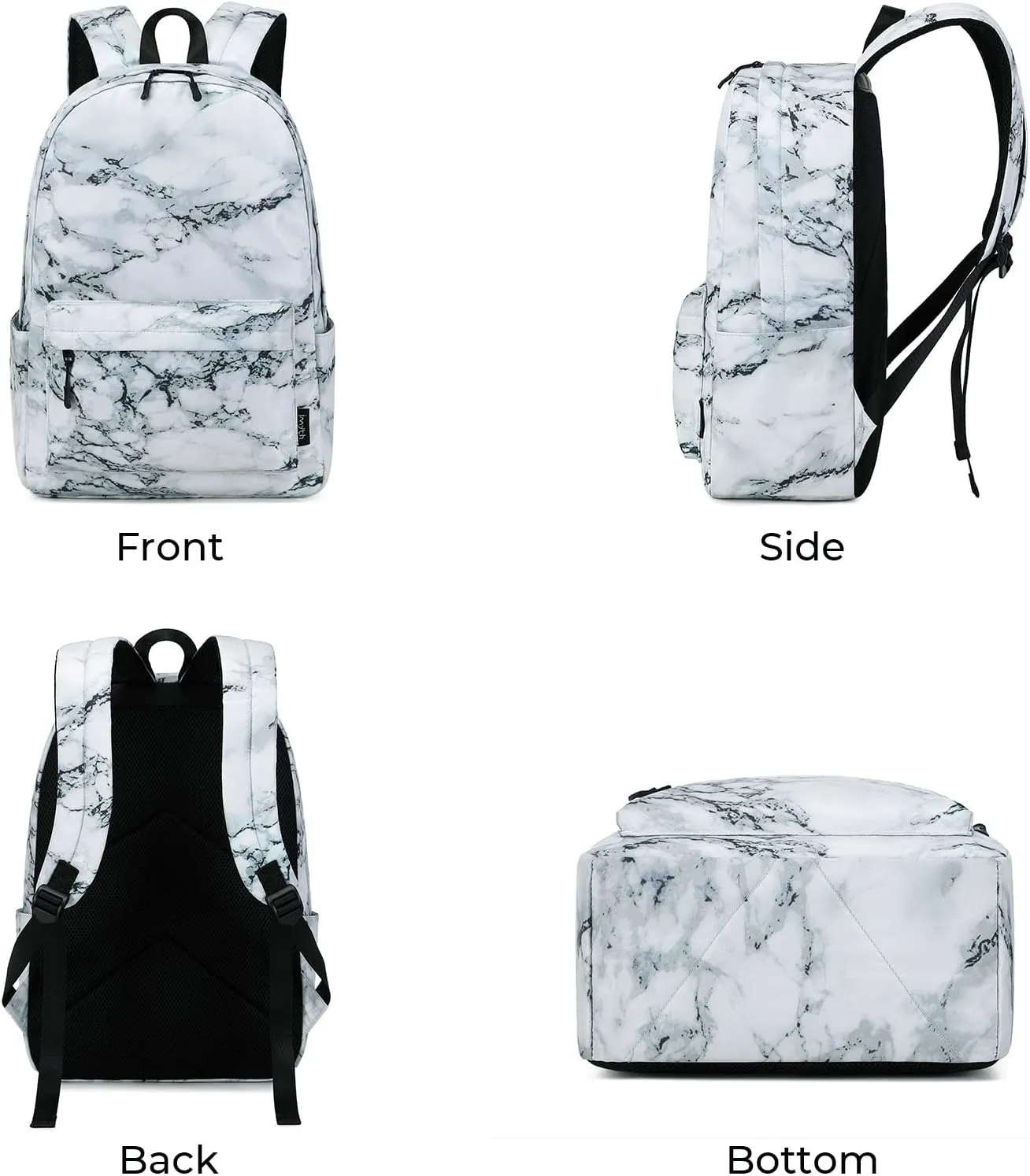 Imyth Backpack for Teen Girls School Gift Bookbag Lunch Box Pencil Bag 3 in 1 Set (Marble-White)