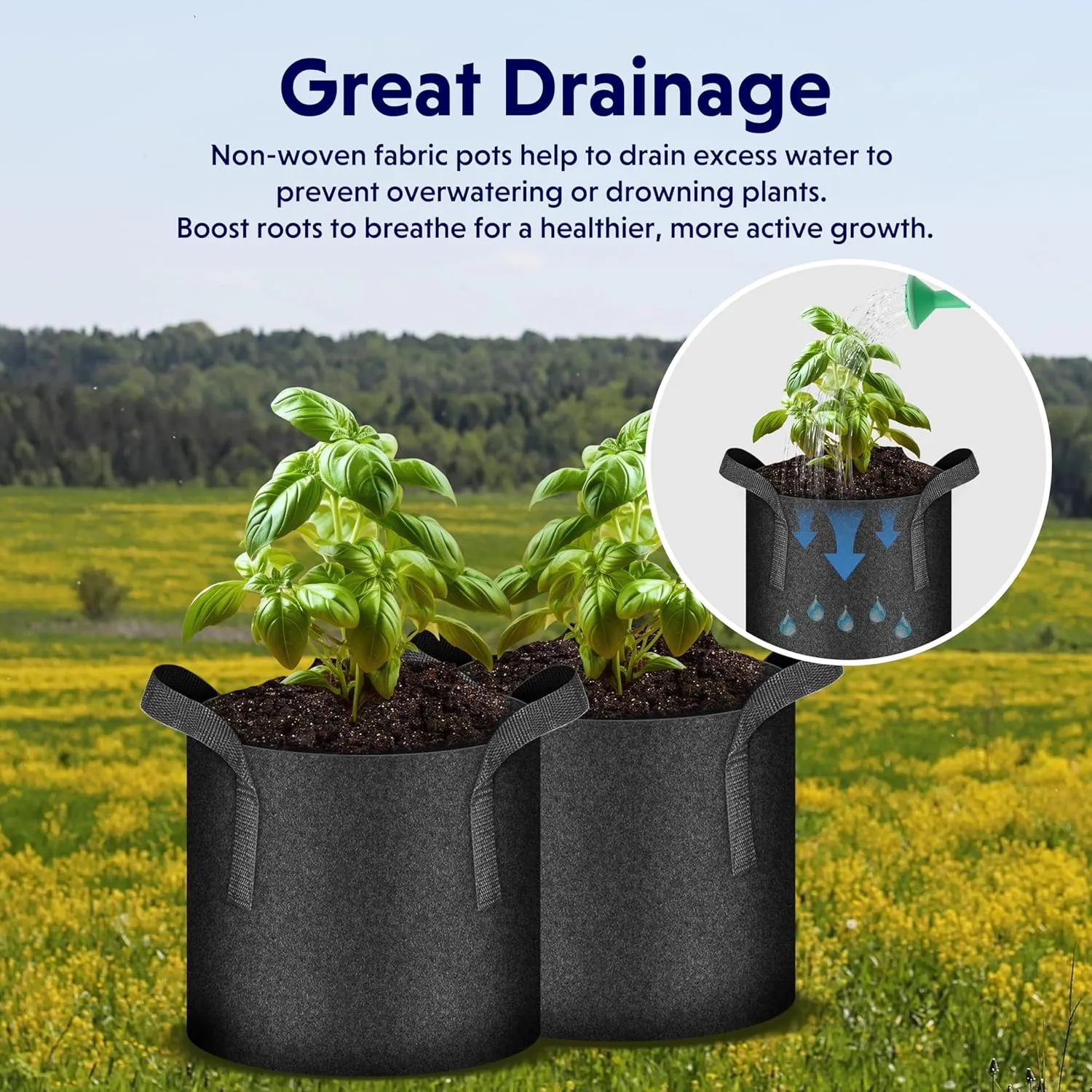 iPower 10 Pack 7 Gallon Grow Bags with Labels, 300G Thickened Nonwoven Plant Fabric Pots with Handles, Aeration Garden Grow Pots for Tomato Potato Vegetables, Fruits, Flowers, Black