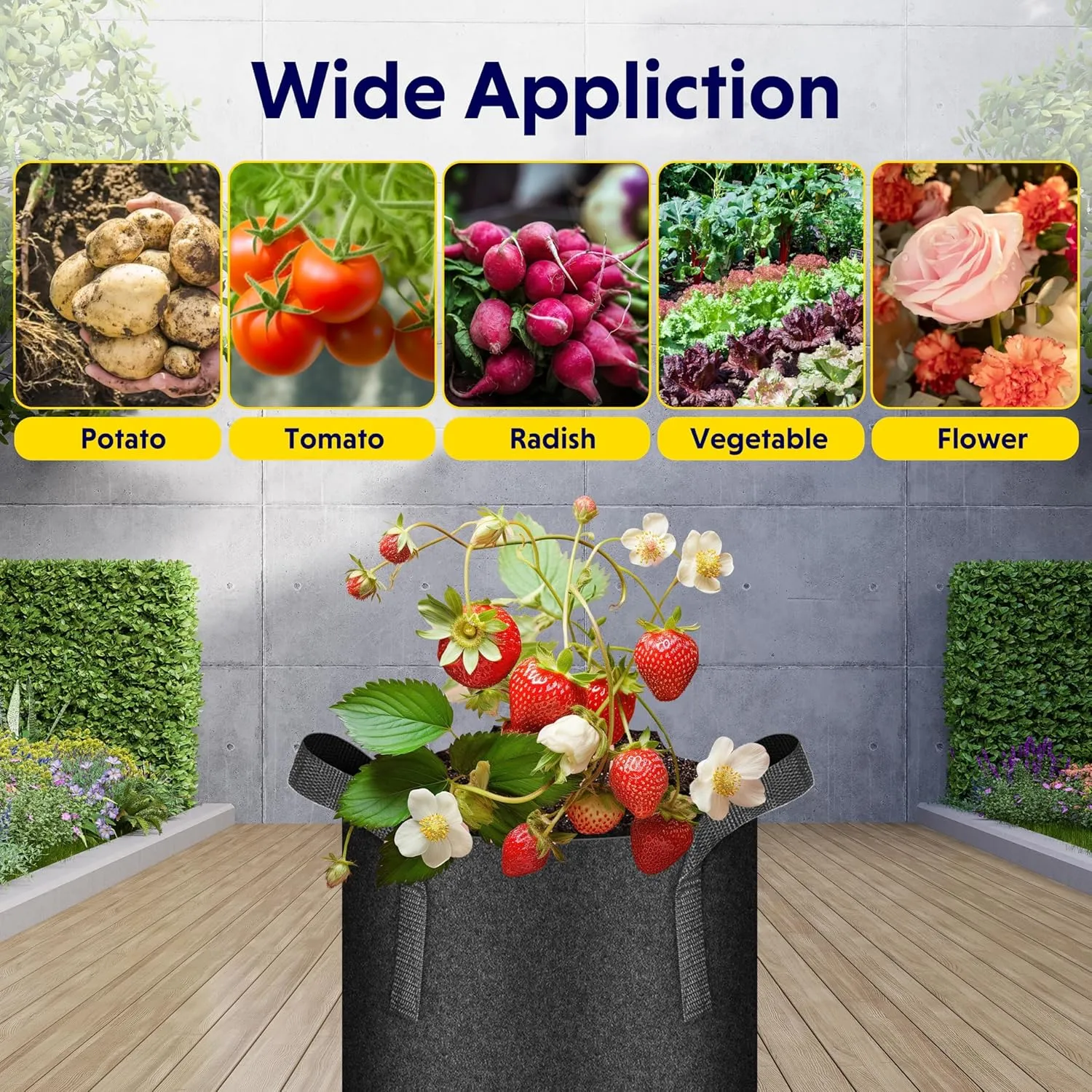iPower 10 Pack 7 Gallon Grow Bags with Labels, 300G Thickened Nonwoven Plant Fabric Pots with Handles, Aeration Garden Grow Pots for Tomato Potato Vegetables, Fruits, Flowers, Black