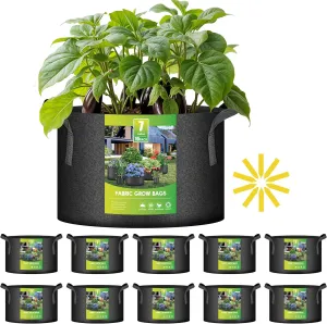 iPower 10 Pack 7 Gallon Grow Bags with Labels, 300G Thickened Nonwoven Plant Fabric Pots with Handles, Aeration Garden Grow Pots for Tomato Potato Vegetables, Fruits, Flowers, Black