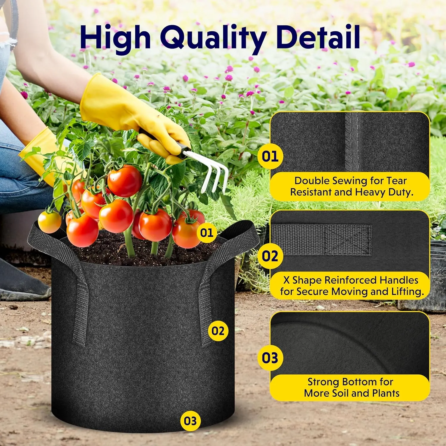 iPower 10 Pack 7 Gallon Grow Bags with Labels, 300G Thickened Nonwoven Plant Fabric Pots with Handles, Aeration Garden Grow Pots for Tomato Potato Vegetables, Fruits, Flowers, Black