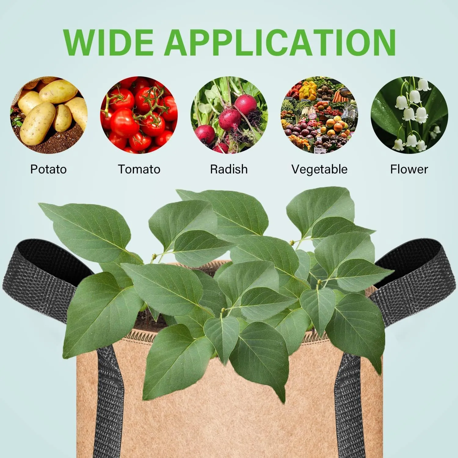 iPower 20 Gallon 5 Pack Grow Bags Nonwoven Fabric Pots Aeration Container with Strap Handles for Garden and Planting, 5-Pack Tan, 20 Gallon 20 Gallon