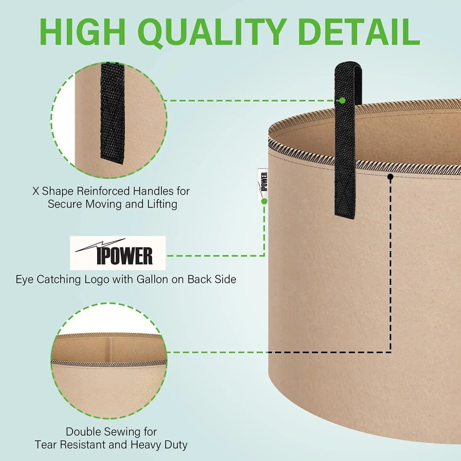 iPower 20 Gallon 5 Pack Grow Bags Nonwoven Fabric Pots Aeration Container with Strap Handles for Garden and Planting, 5-Pack Tan, 20 Gallon 20 Gallon