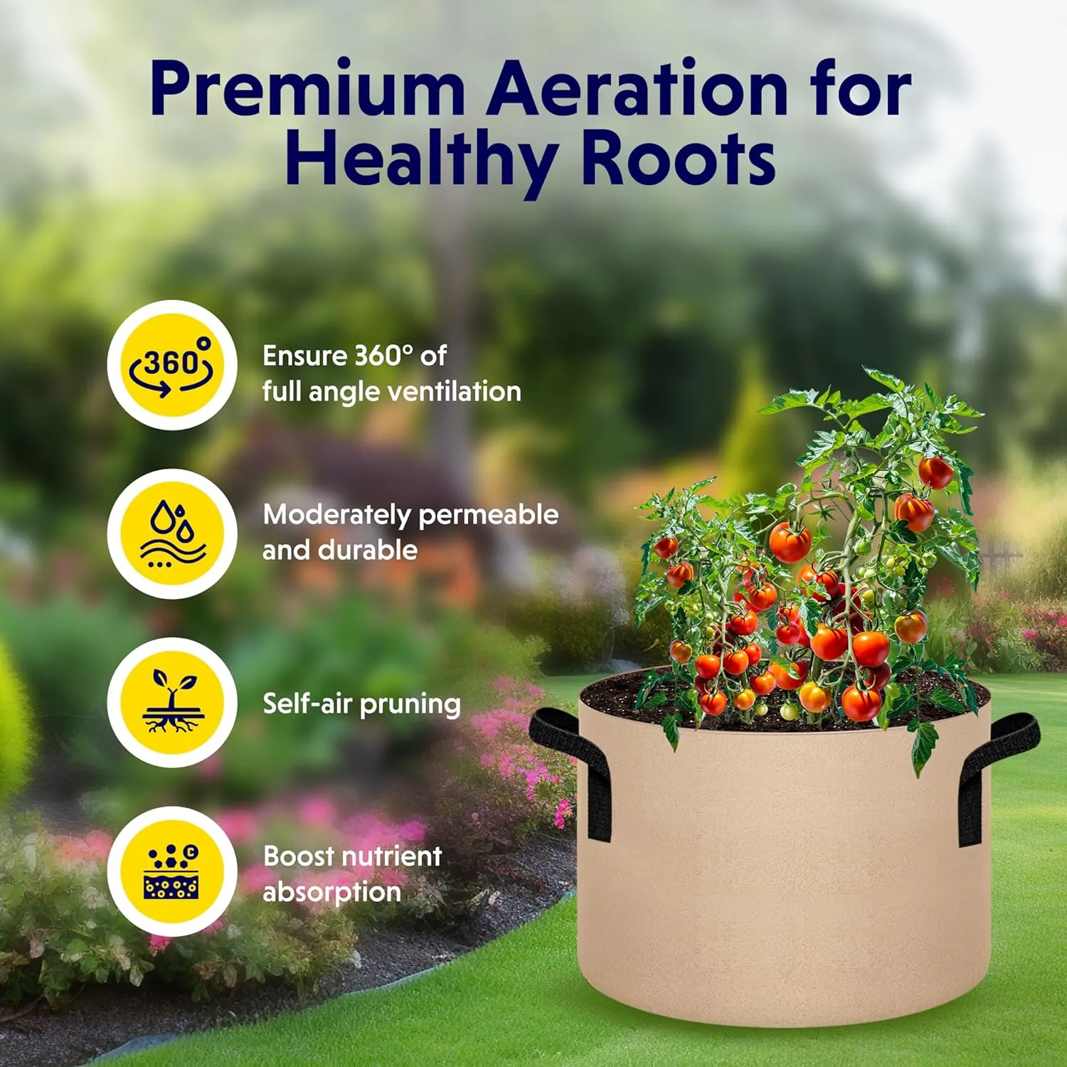 iPower 5 Pack 15 Gallon Tan Grow Bags, Garden Planting Nonwoven Fabric Pots with Reinforced Handle, Heavy Duty and Aeration Planter Pot for Tomato, Fruits, Vegetables and Flowers
