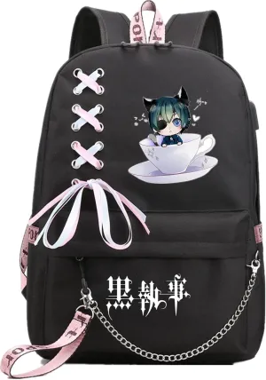 ISaikoy Anime Ciel Phantomhive Backpack Sebastian Bookbag Daypack School Bag Shoulder Bag Style c2