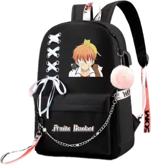 ISaikoy Anime Fruit Basket Backpack Kyo Soma Tohru Yuki Bookbag Daypack School Bag with USB Charging Port 11